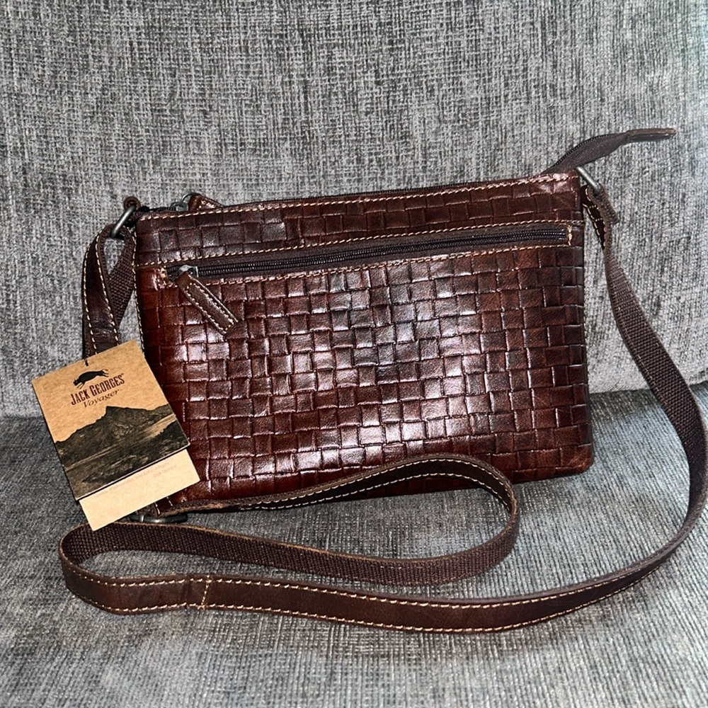 NWT JACK GEORGES INC SMALL CITY CROSSBODY BAG WOVEN LEATHER
